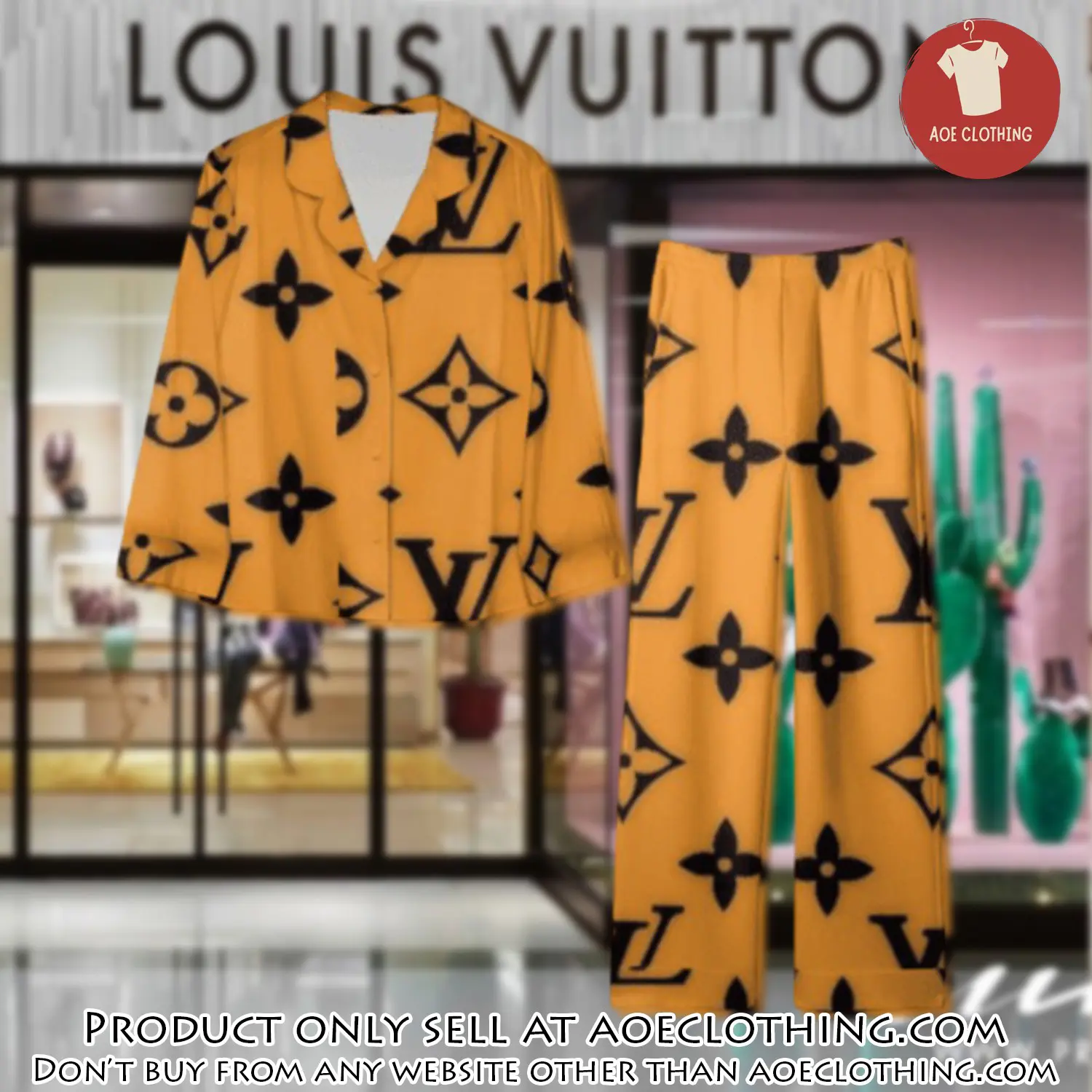 Trending luxury lv satin pajama set pjs1086 aoe2551004